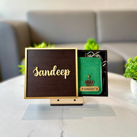 Personalised Men's Wallet With Wooden Box - Imported