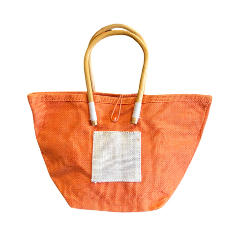 Stylish Orange Cane Handle Bag - 12x7.5x4 Inch